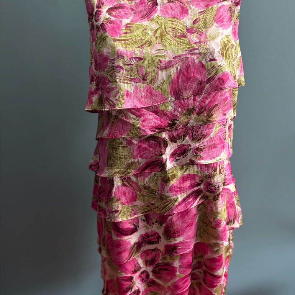 Connected Apparel Pink and Green Floral Dress